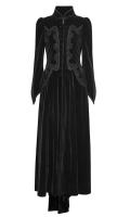 Veste noire trs longue en velours avec broderie et bouton, gothique romantique, Punk Rave