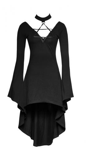 PUNK RAVE SHOP PQ-184 Sleeveless black dress with harness effect star neck and lacing, gothic witchy