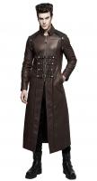 Long brown faux leather coat ...