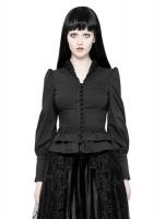 PUNK RAVE SHOP Y-889BK WY-889CCF Black shirt with lace ruffles, lace-up and buttons, Victorian Gothic, Punk Rave