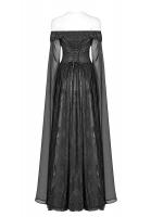 PUNK RAVE SHOP Q-383BK WQ-383LQF-BK Black elven dress, long sleeves with embroidery, lace-up and bare shoulders, Punk Rave